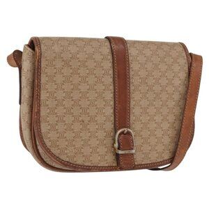 Authentic CELINE Macadam Canvas Shoulder Bag PVC Beige Gold